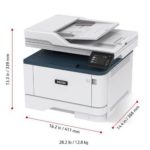 Xerox® B305 stampante multifunzione, tre quarti vista con dimensioni.