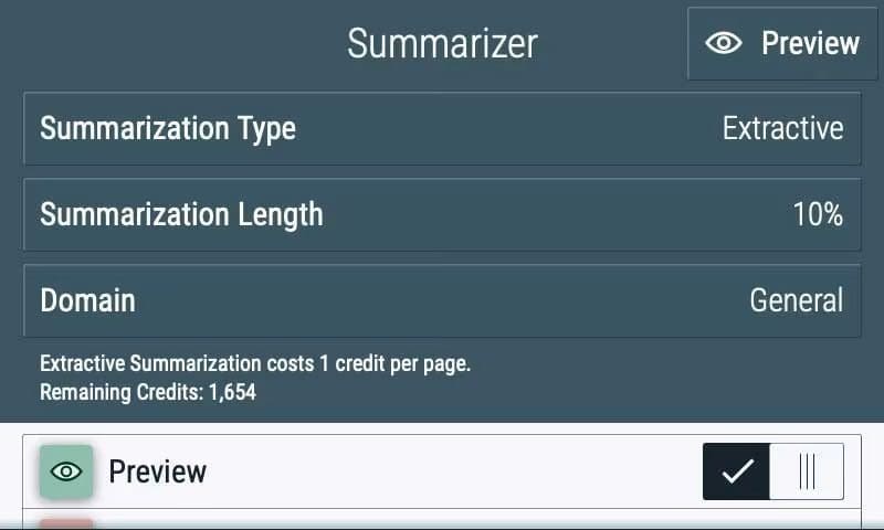 Schermata dell'app Xerox® Summarizer Schermata dell'app Xerox® Summarizer